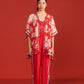 FLORAL PRINT PLEATED KAFTAN WITH THREADWORK SLIP