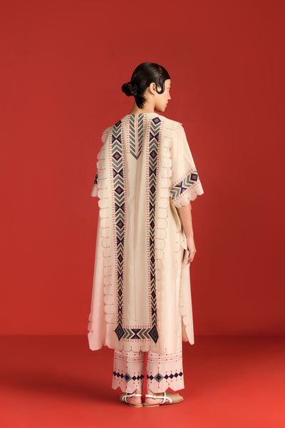 APPLIQUE' AND CUTWORK PANELLED KAFTAN KAMEEZ