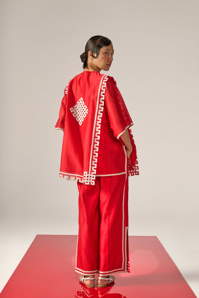 ORIENTAL BORDER PANELLED KAFTAN SHIRT