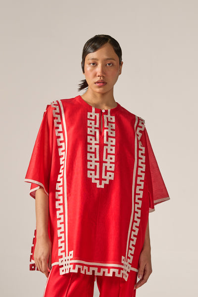 ORIENTAL BORDER PANELLED KAFTAN SHIRT