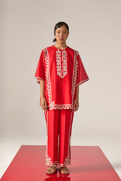 ORIENTAL BORDER PANELLED KAFTAN SHIRT