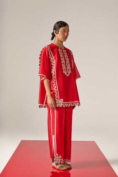 ORIENTAL BORDER PANELLED KAFTAN SHIRT