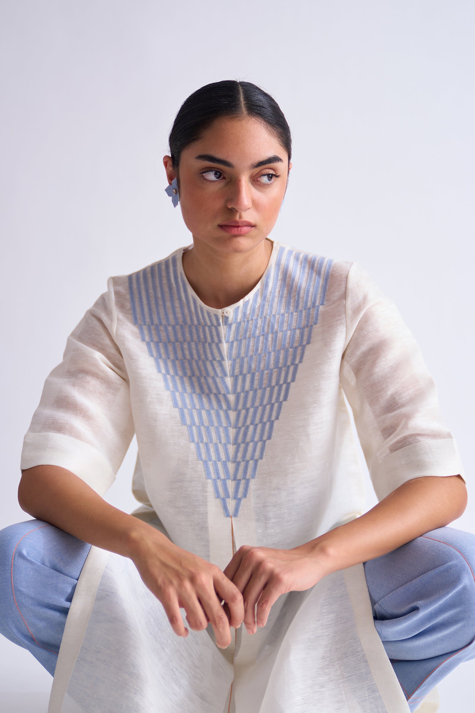 LINEN CENTER PLEATED KAMEEZ