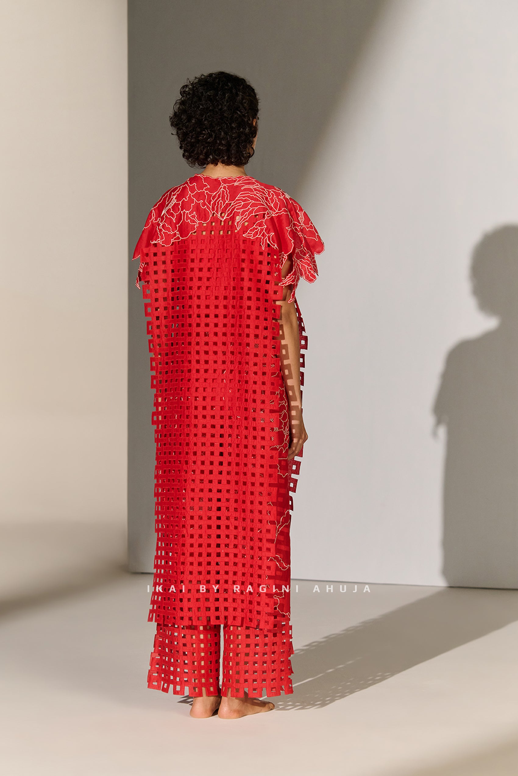 GEOMETRIC FLORAL CUTWORK PANEL RED