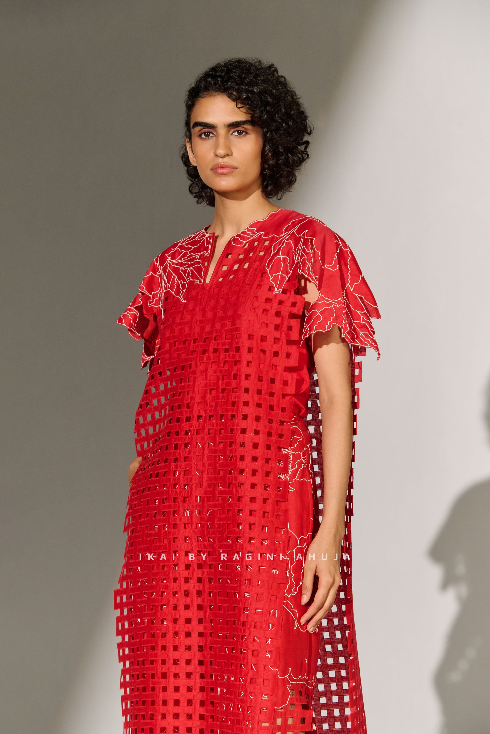 GEOMETRIC FLORAL CUTWORK PANEL RED