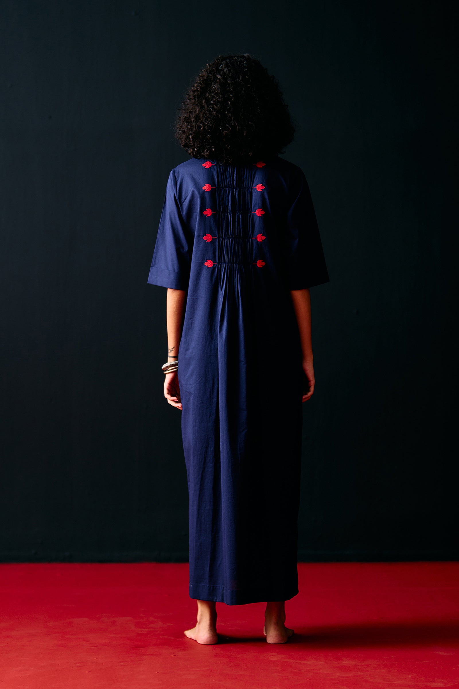 NAVY CENTRE GATHER DRESS
