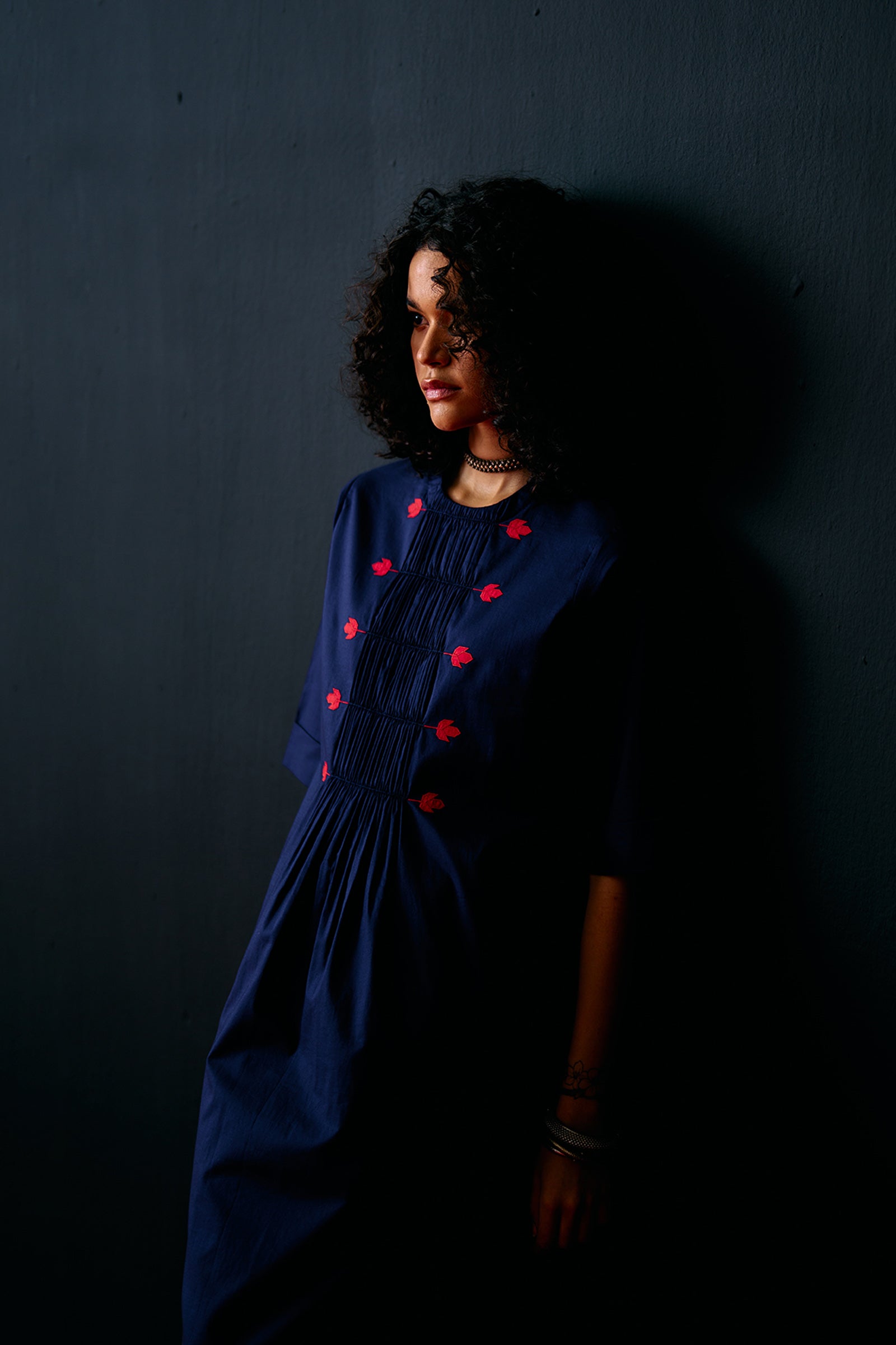 NAVY CENTRE GATHER DRESS