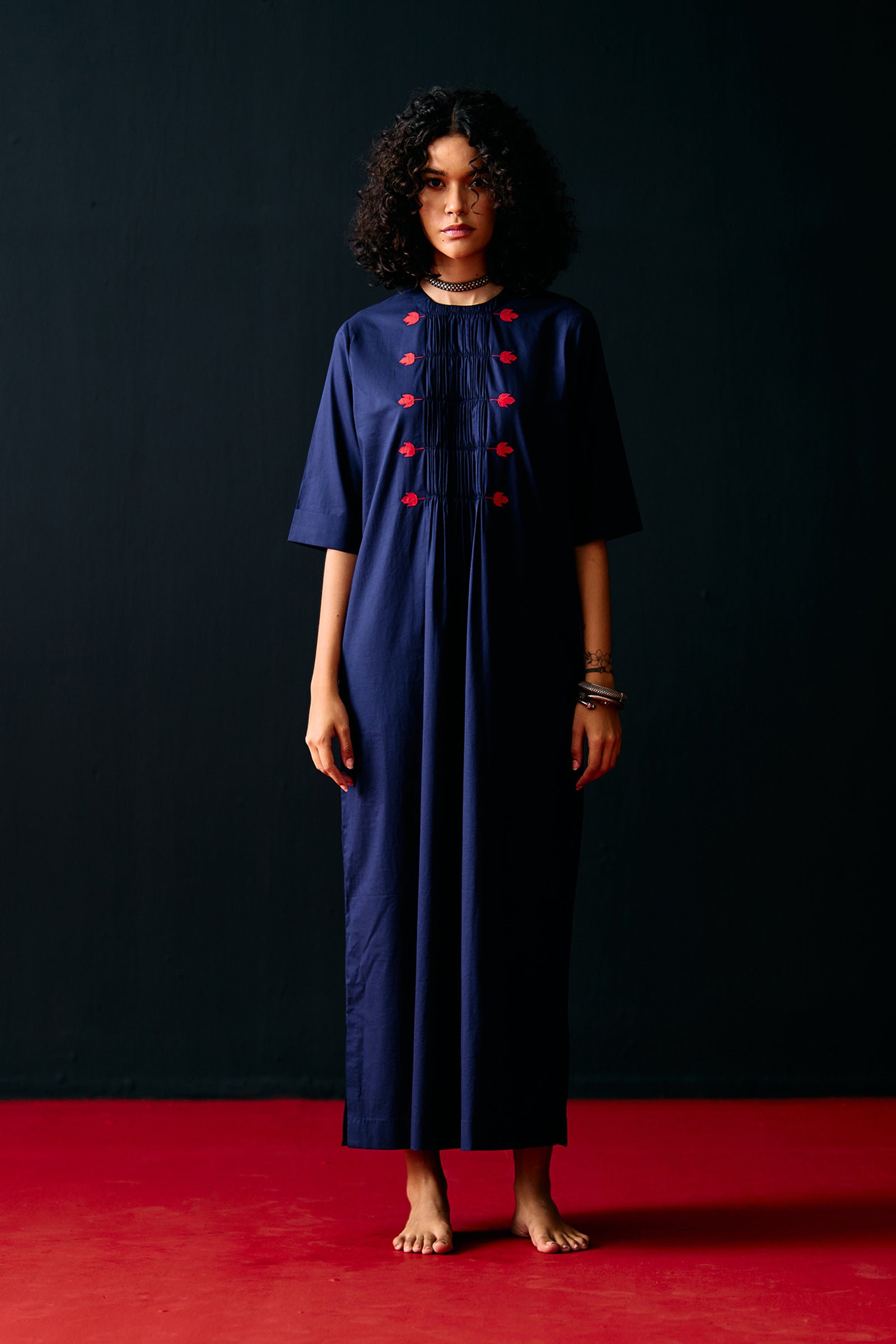 NAVY CENTRE GATHER DRESS