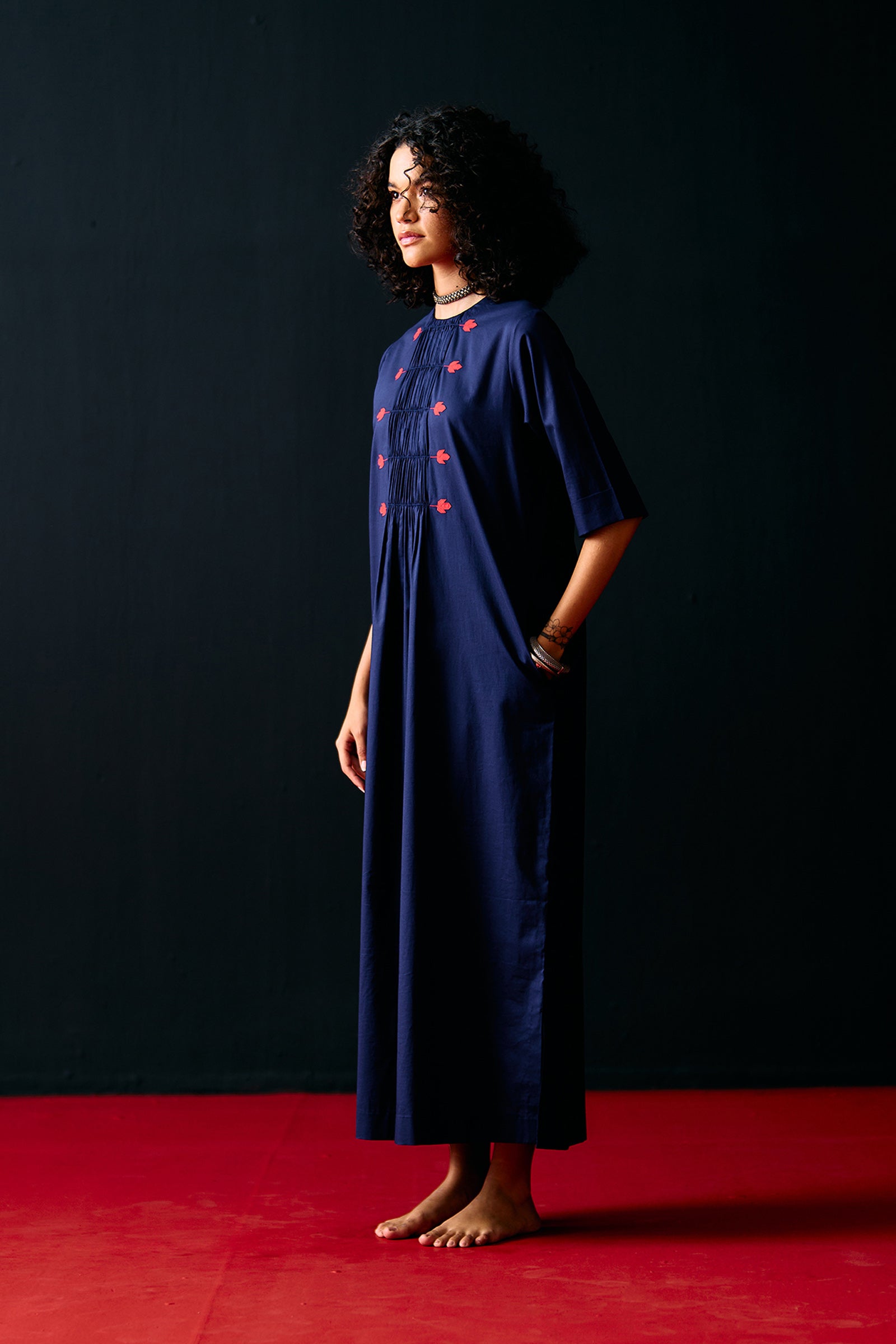 NAVY CENTRE GATHER DRESS