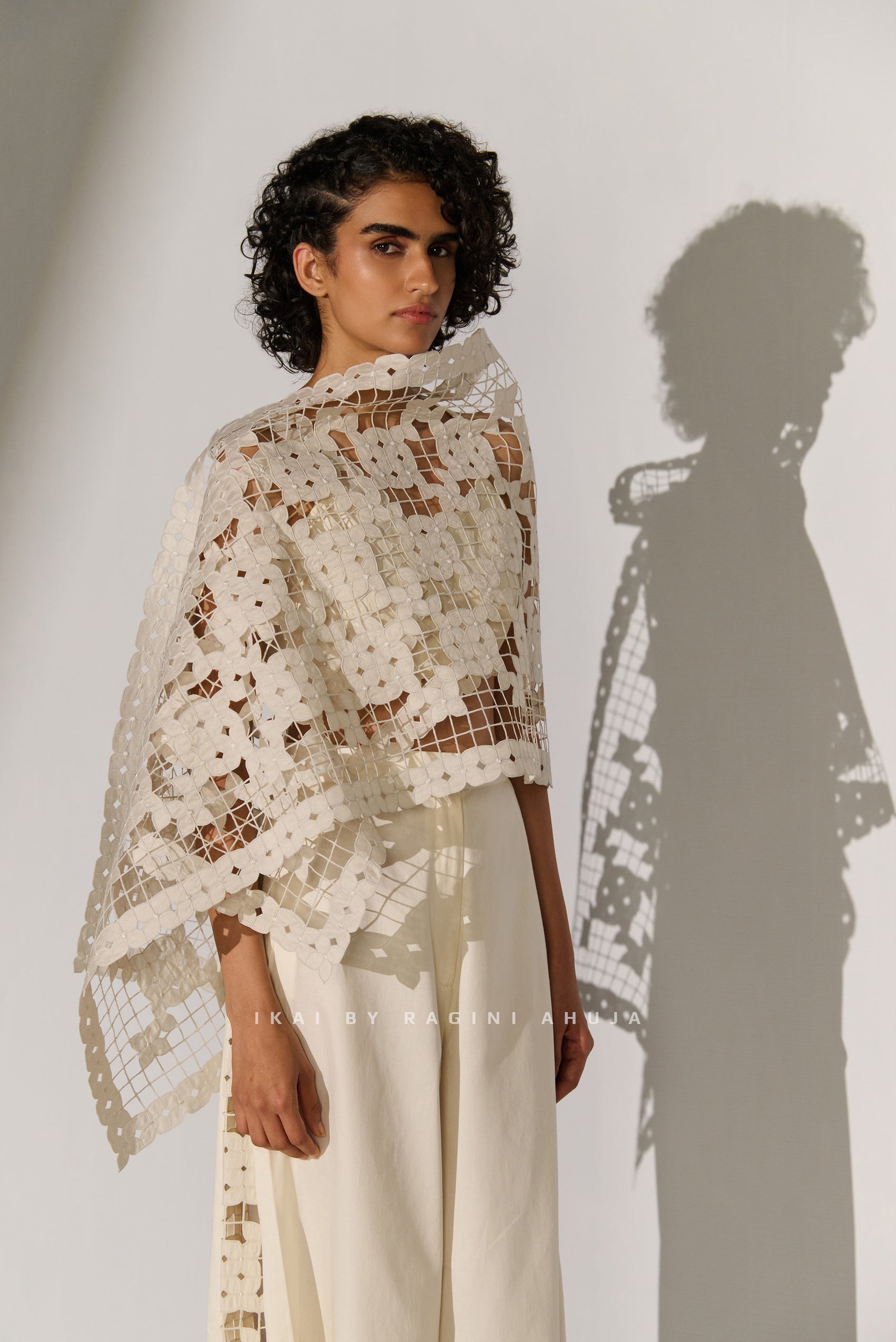 GEOMETRIC FLORAL CUTWORK SCARF