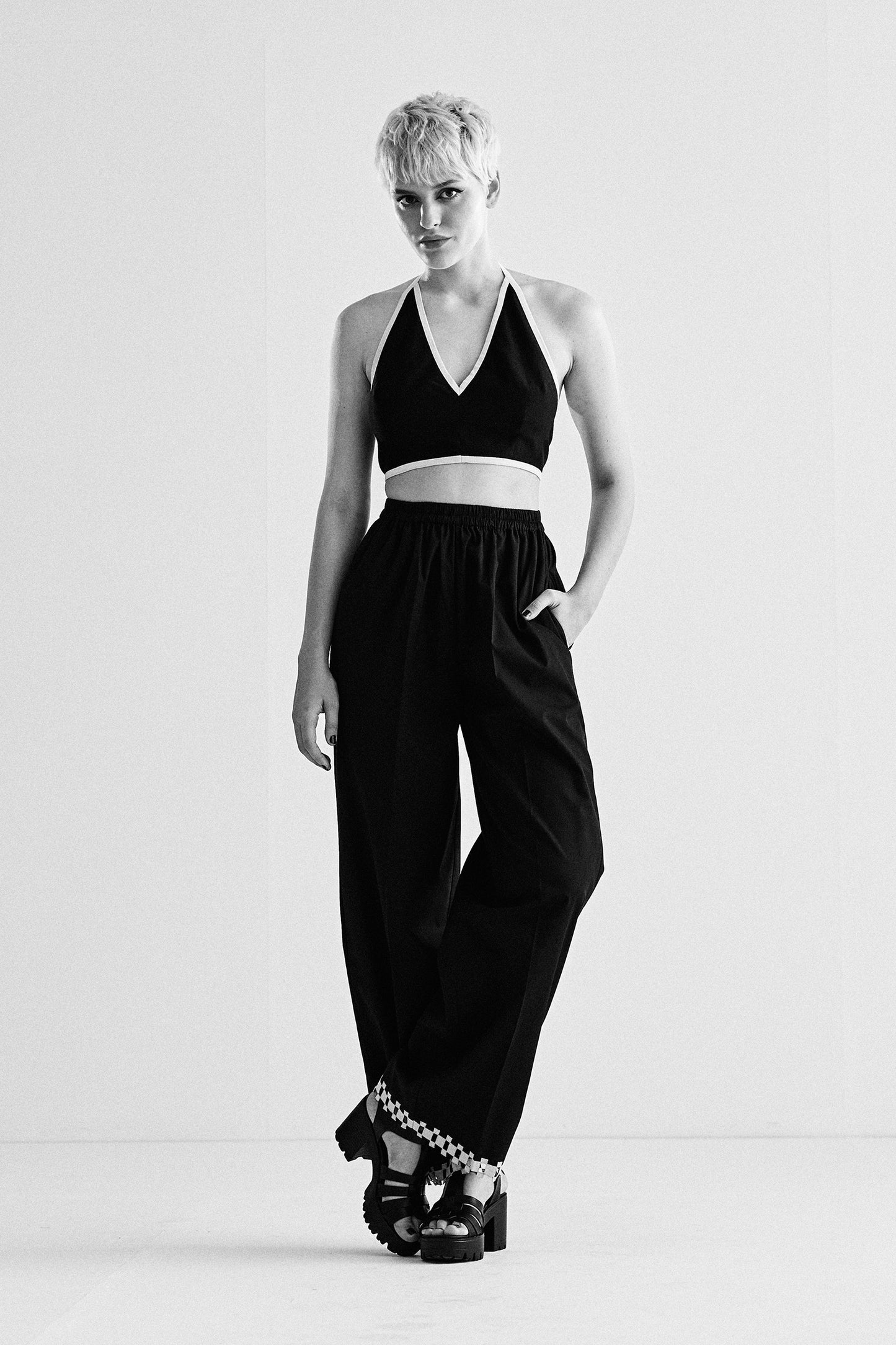 ELASTICATED HEM APPLIQUE PANTS