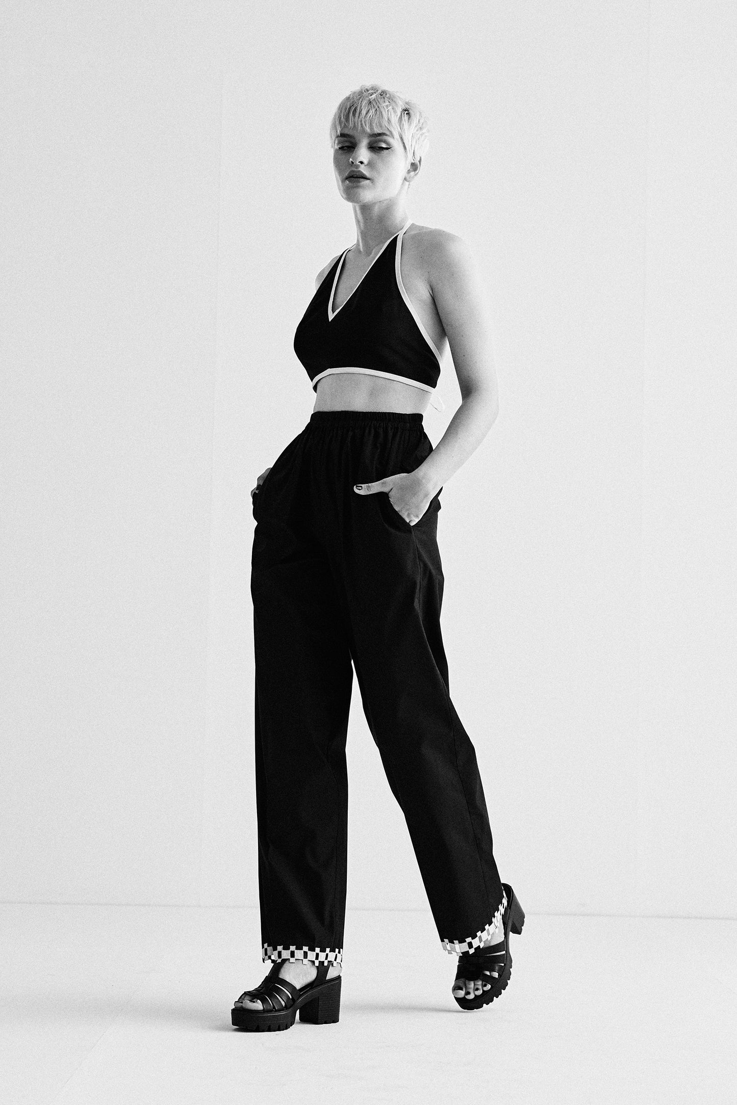 ELASTICATED HEM APPLIQUE PANTS