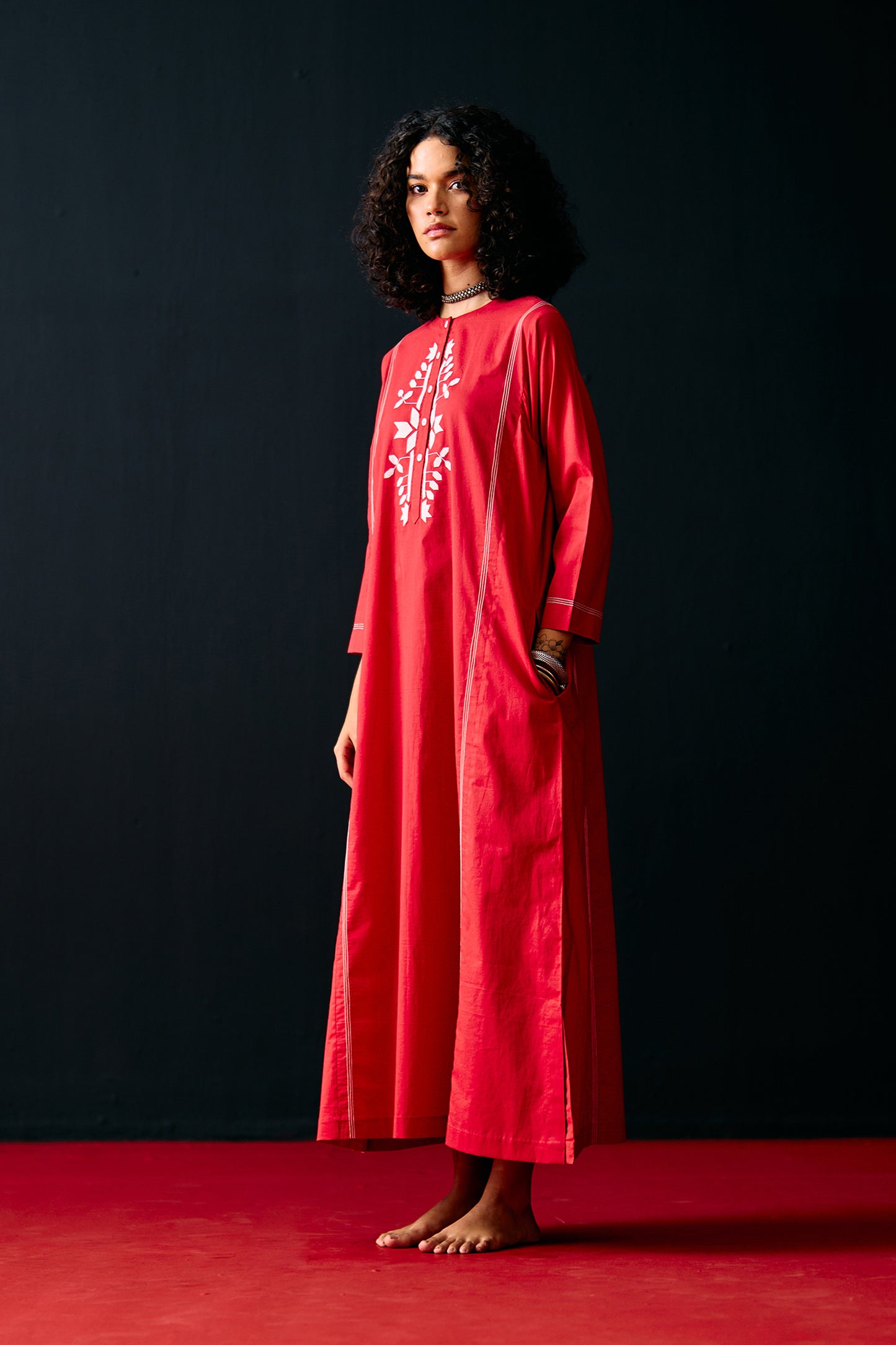 RED TRIBAL A-LINE DRESS