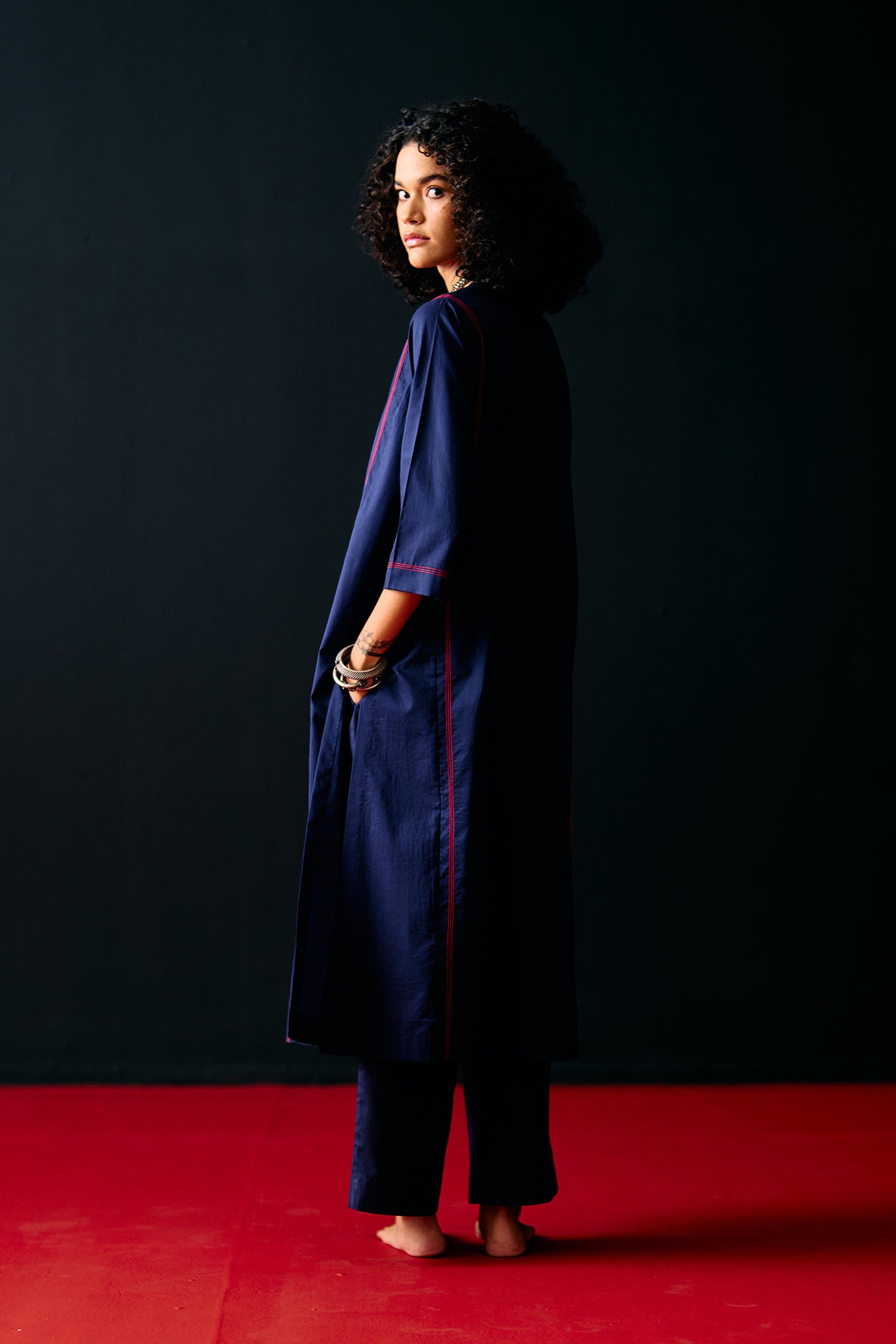 NAVY TRIBAL APPLIQUE' KAMEEZ