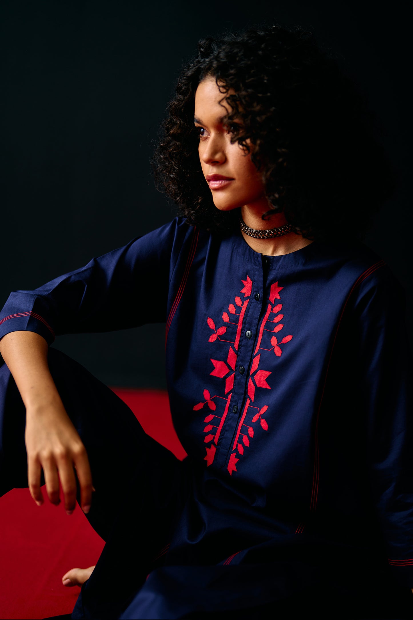 NAVY TRIBAL APPLIQUE' KAMEEZ
