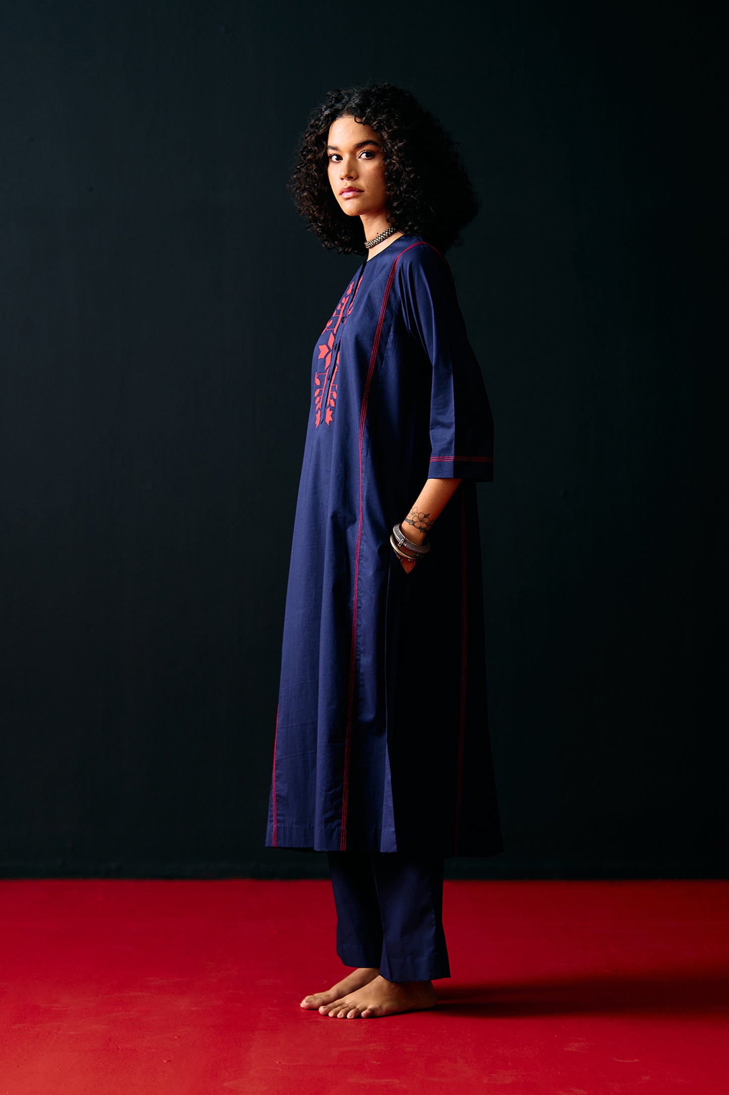 NAVY TRIBAL APPLIQUE' KAMEEZ