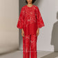 GEOMETRIC FLORAL CUTWORK SHIRT RED