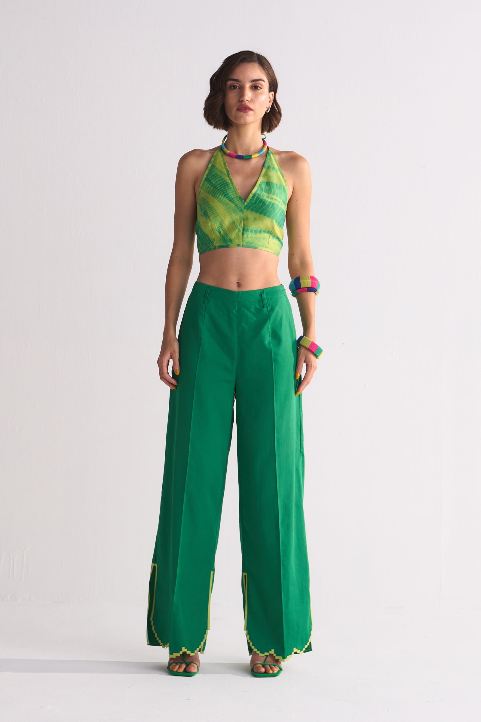 SCALLOP APPLIQUE' PANTS WITH SLIT