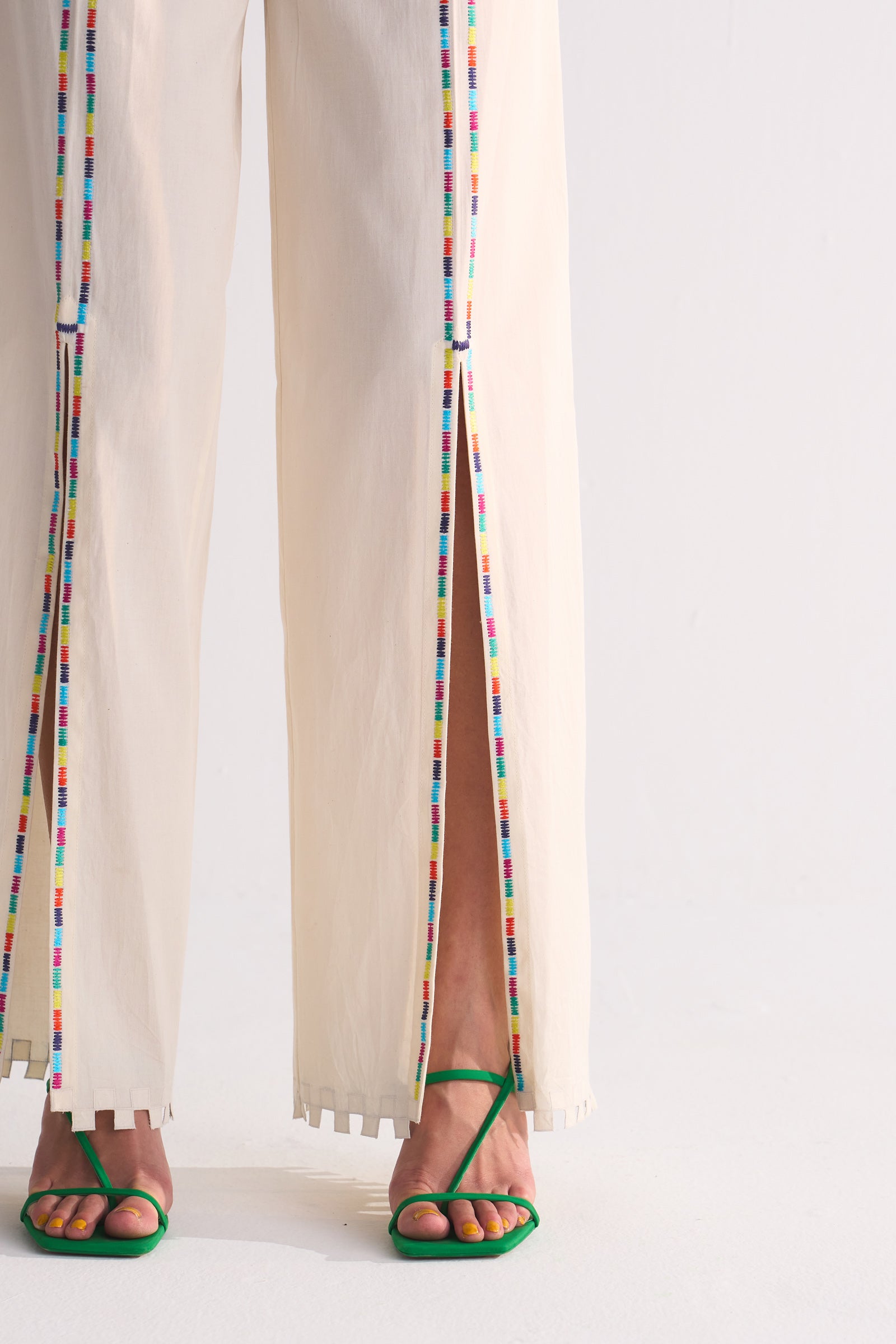 FRONT SLIT PANT WITH THREADWORK AND CUTWORK