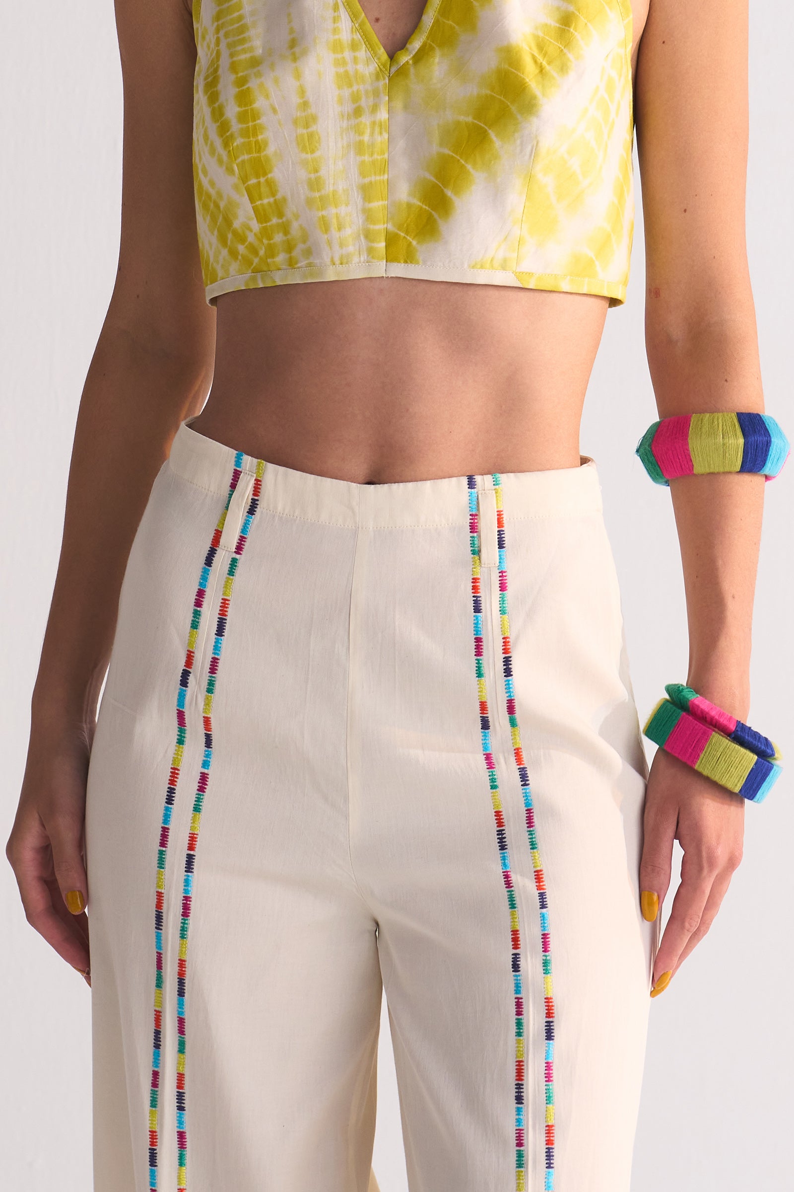 FRONT SLIT PANT WITH THREADWORK AND CUTWORK