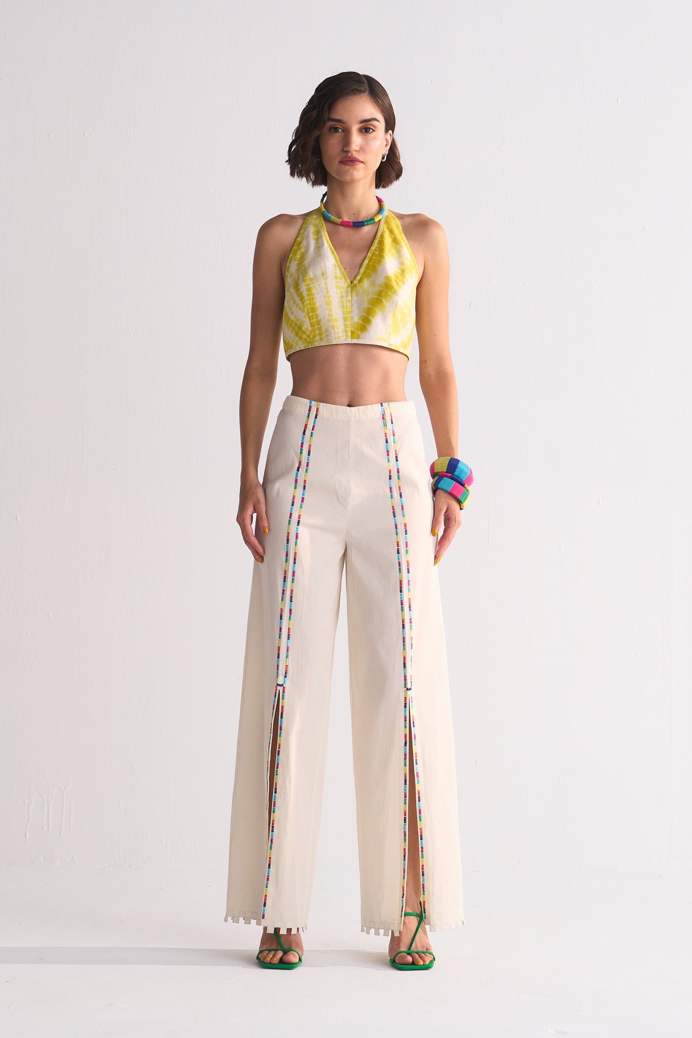 FRONT SLIT PANT WITH THREADWORK AND CUTWORK