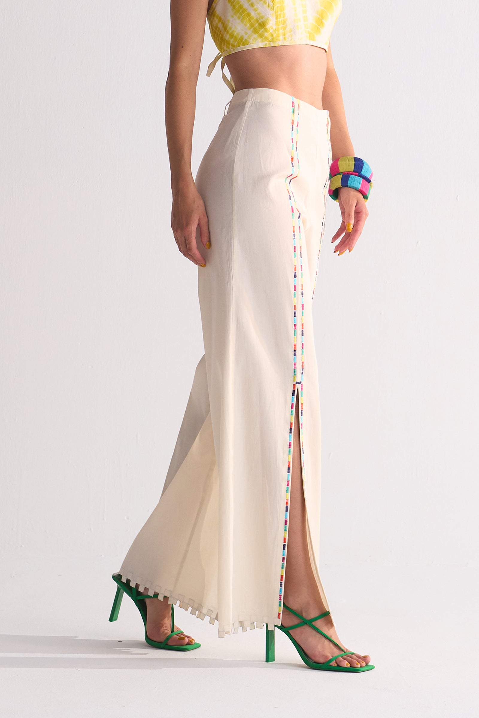 FRONT SLIT PANT WITH THREADWORK AND CUTWORK