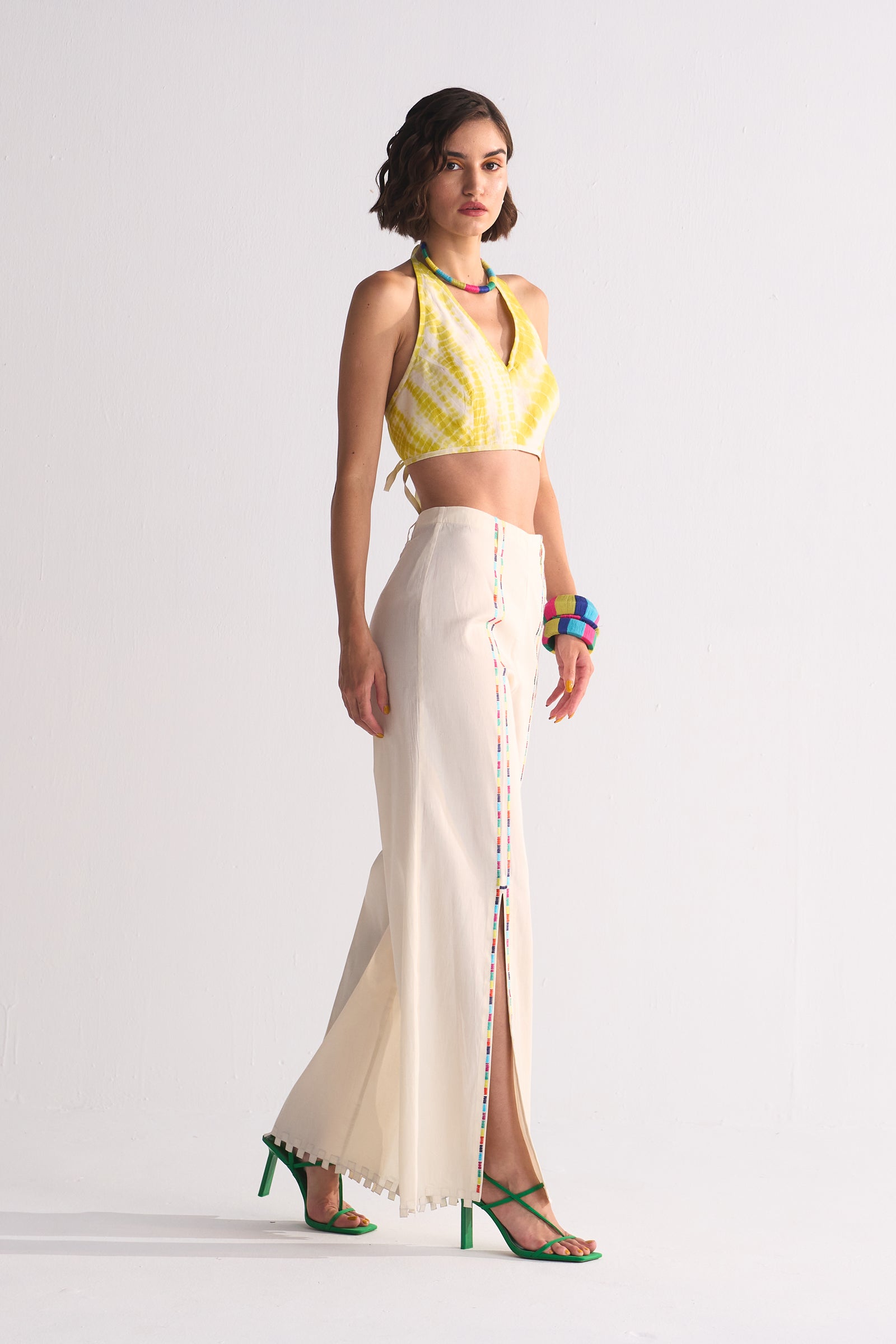 FRONT SLIT PANT WITH THREADWORK AND CUTWORK