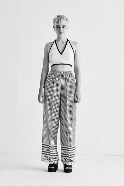 STRAIGHT PANTS WITH PRINT AND CUTWORK