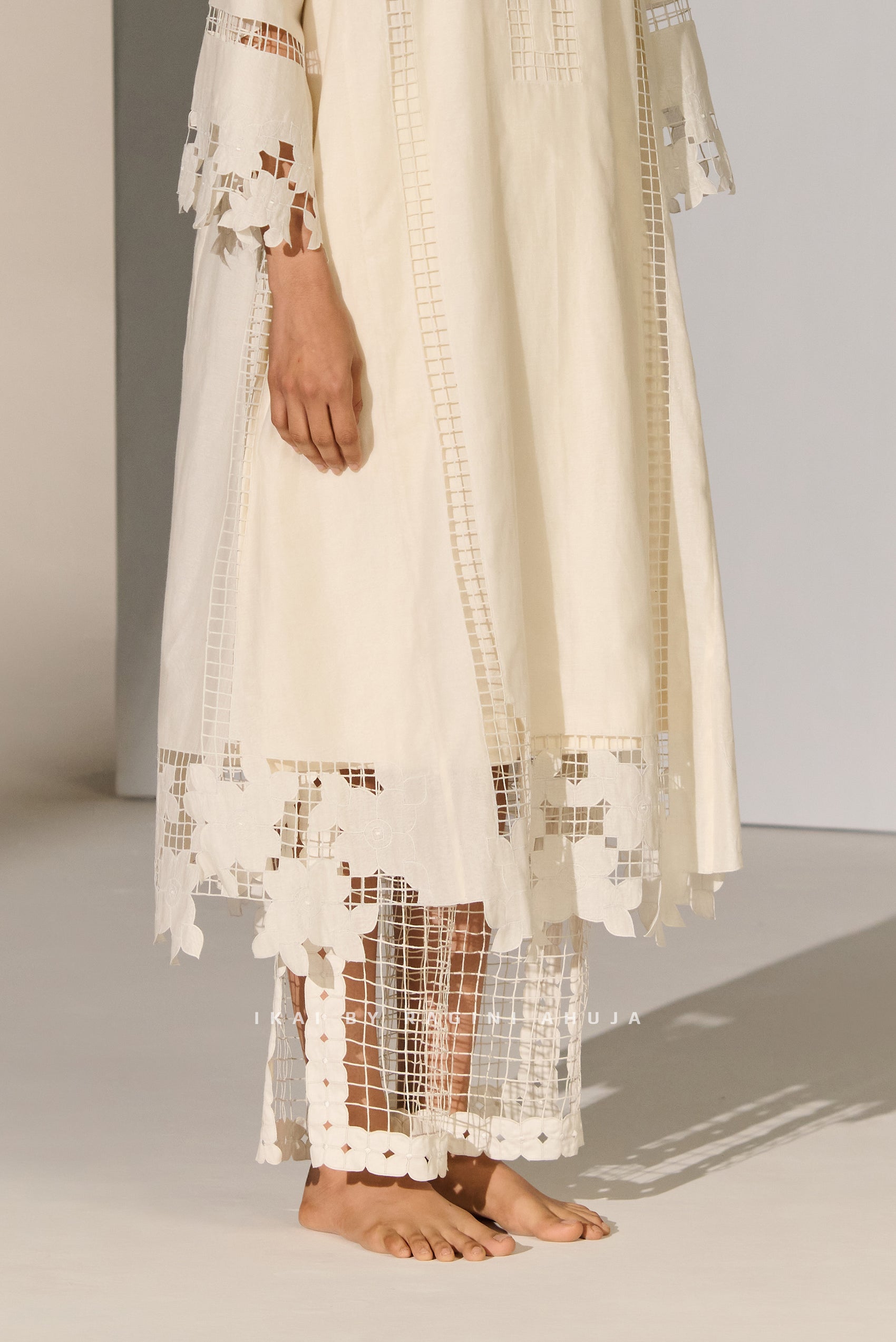 GEOMETRIC JAALI CUTWORK STRAIGHT PANTS