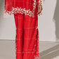 GEOMETRIC FLORAL CUTWORK HIGH SLIT PANTS RED