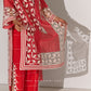 GEOMETRIC FLORAL CUTWORK HIGH SLIT PANTS RED