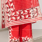 GEOMETRIC FLORAL CUTWORK SLIT PANTS RED