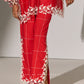GEOMETRIC FLORAL CUTWORK HIGH SLIT PANTS RED
