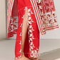 GEOMETRIC FLORAL CUTWORK HIGH SLIT PANTS RED