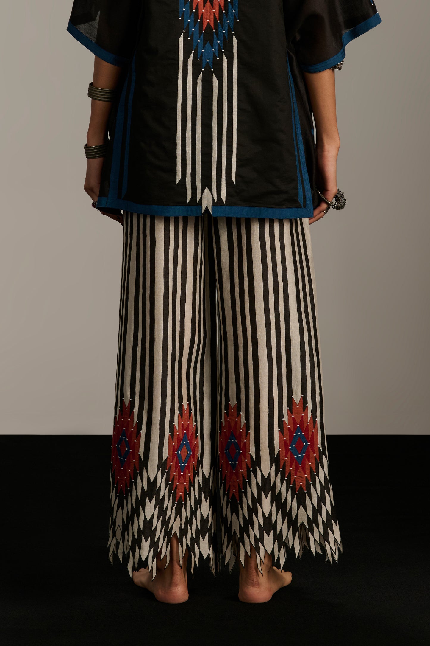 STRIPE APPLIQUE' AND CUTWORK PANTS