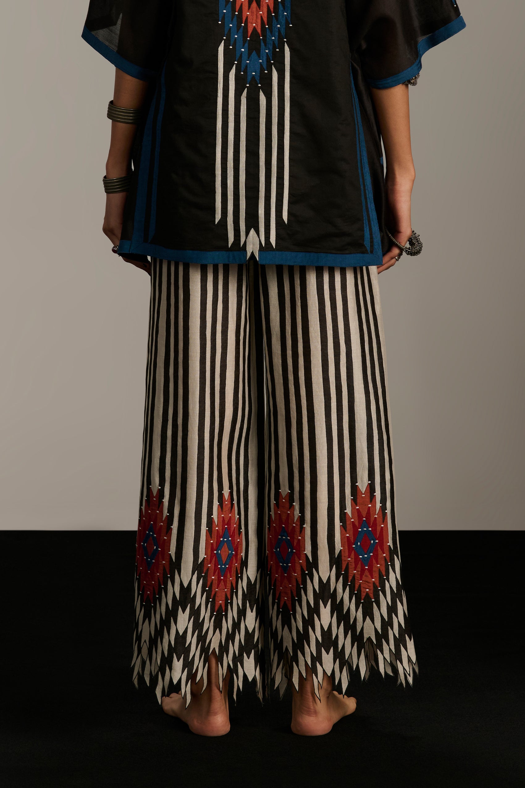 STRIPE APPLIQUE' AND CUTWORK PANTS