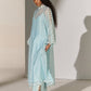 GEOMETRIC FLORAL CUTWORK KAFTAN SKY