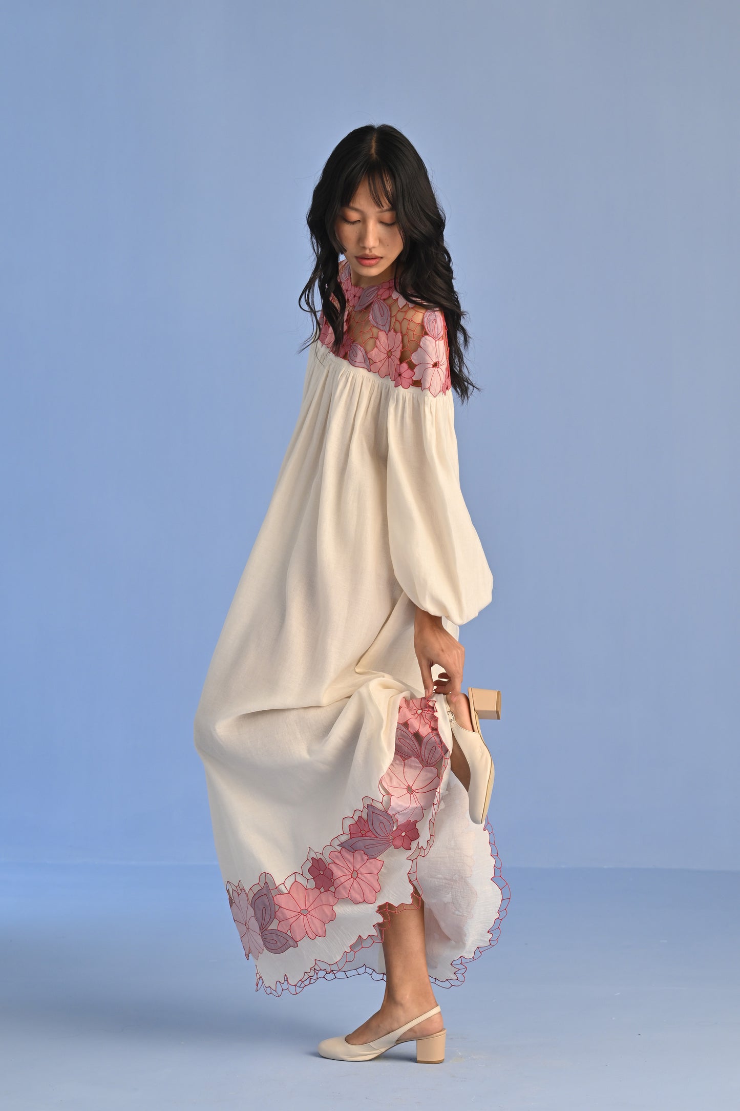 CUTWORK YOKE DRESS