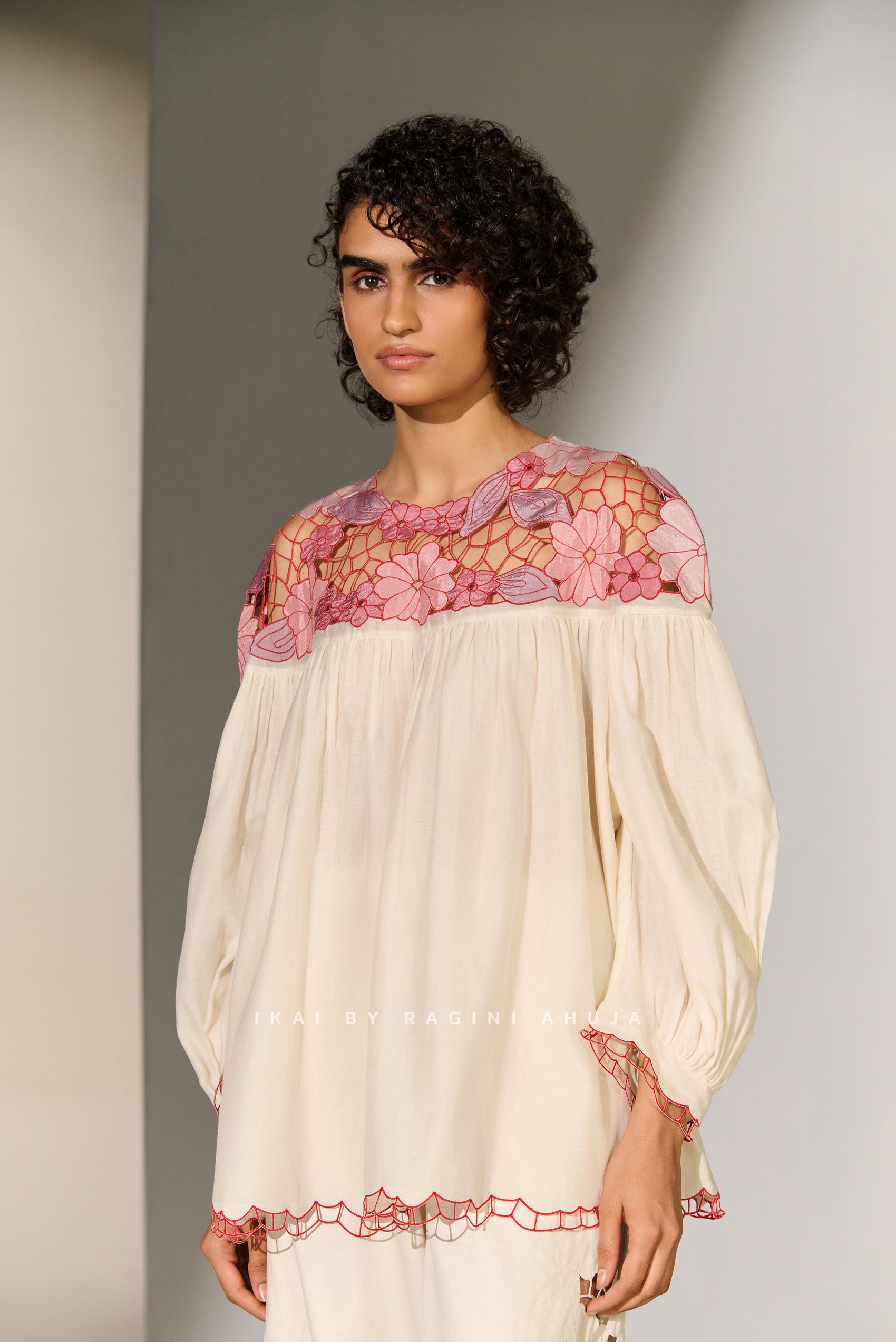 YOKE FLORAL CUTWORK SHIRT