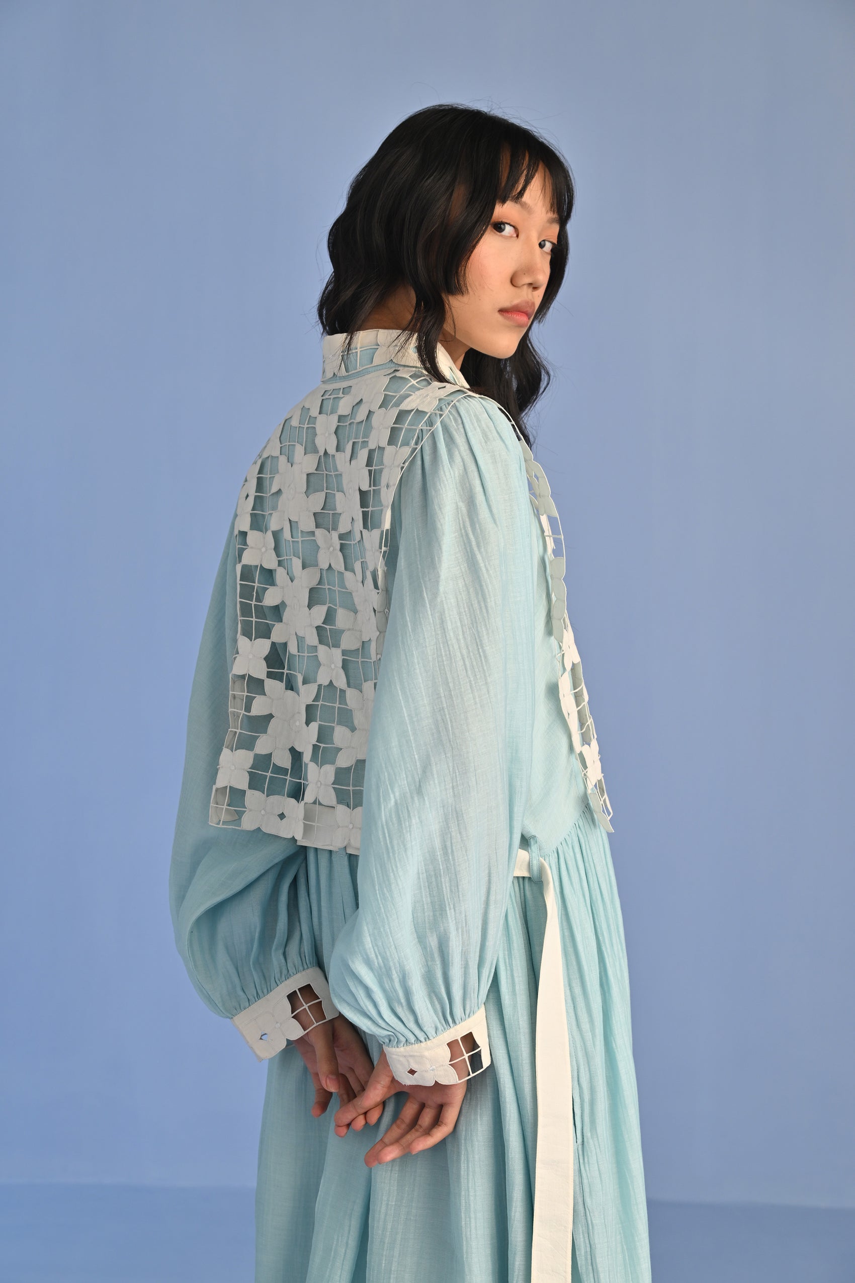 CUTWORK YOKE SHIRT DRESS