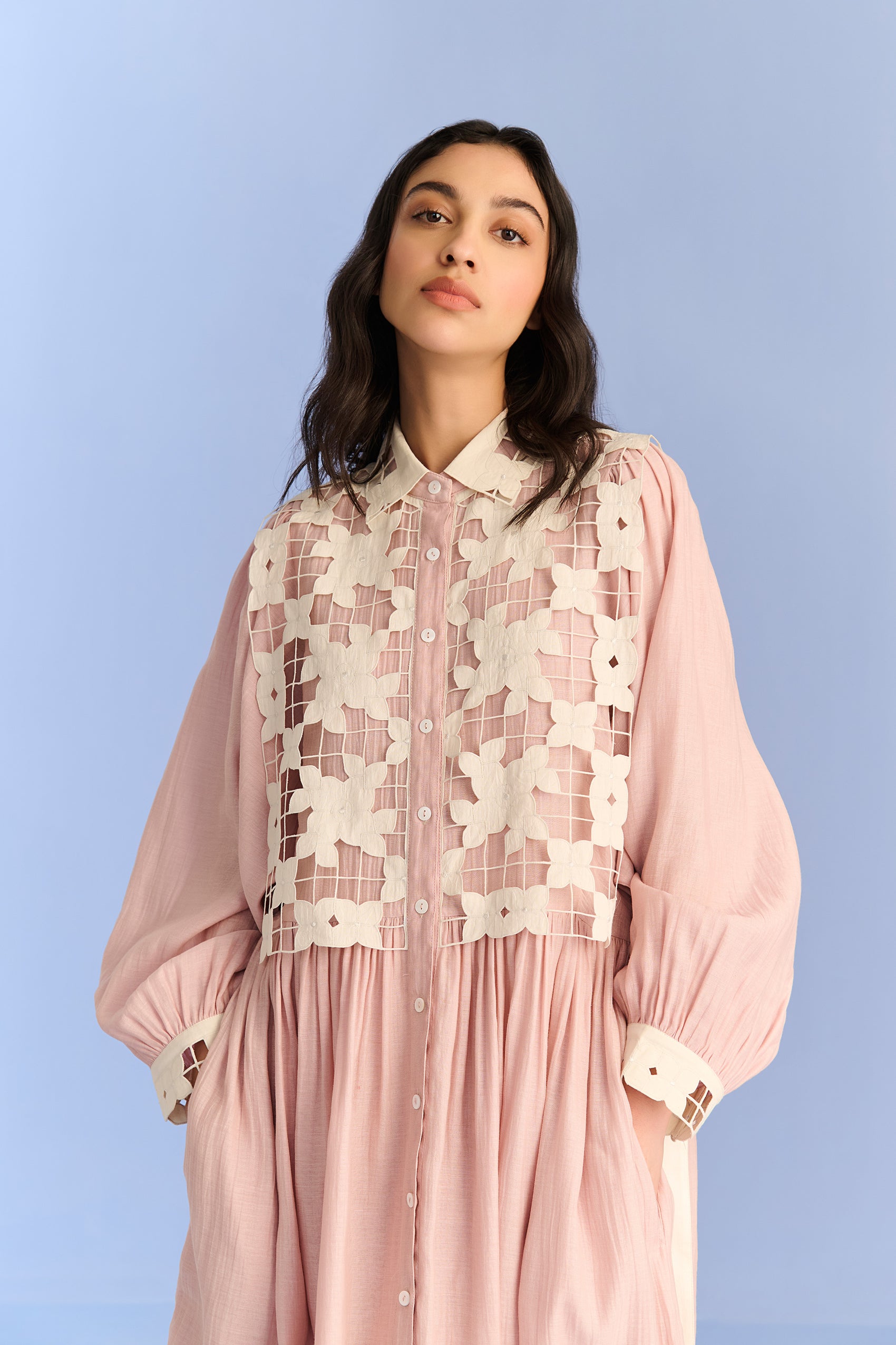 CUTWORK YOKE SHIRT DRESS