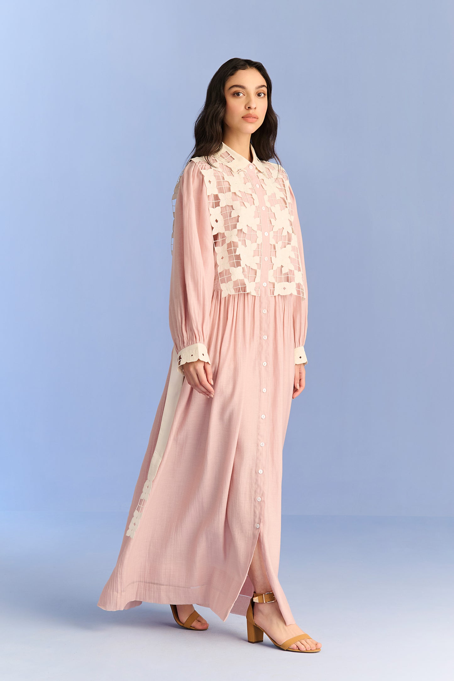 CUTWORK YOKE SHIRT DRESS