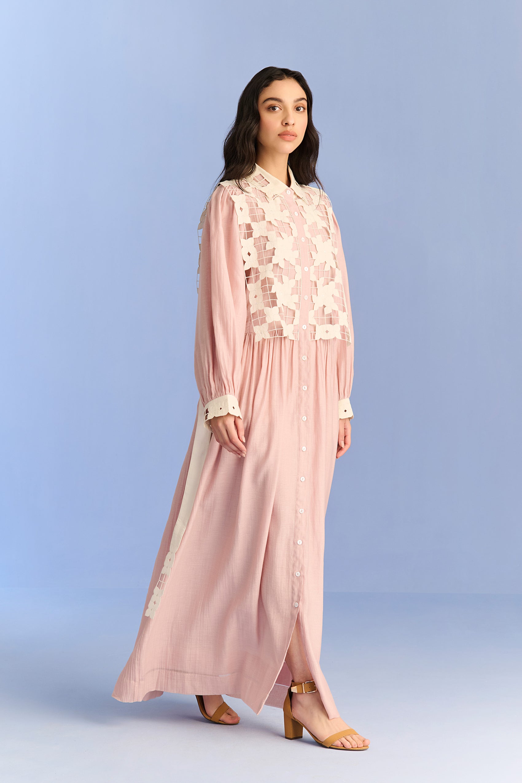 CUTWORK YOKE SHIRT DRESS