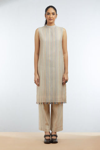 SLEEVELESS STRIPE KAMEEZ SET