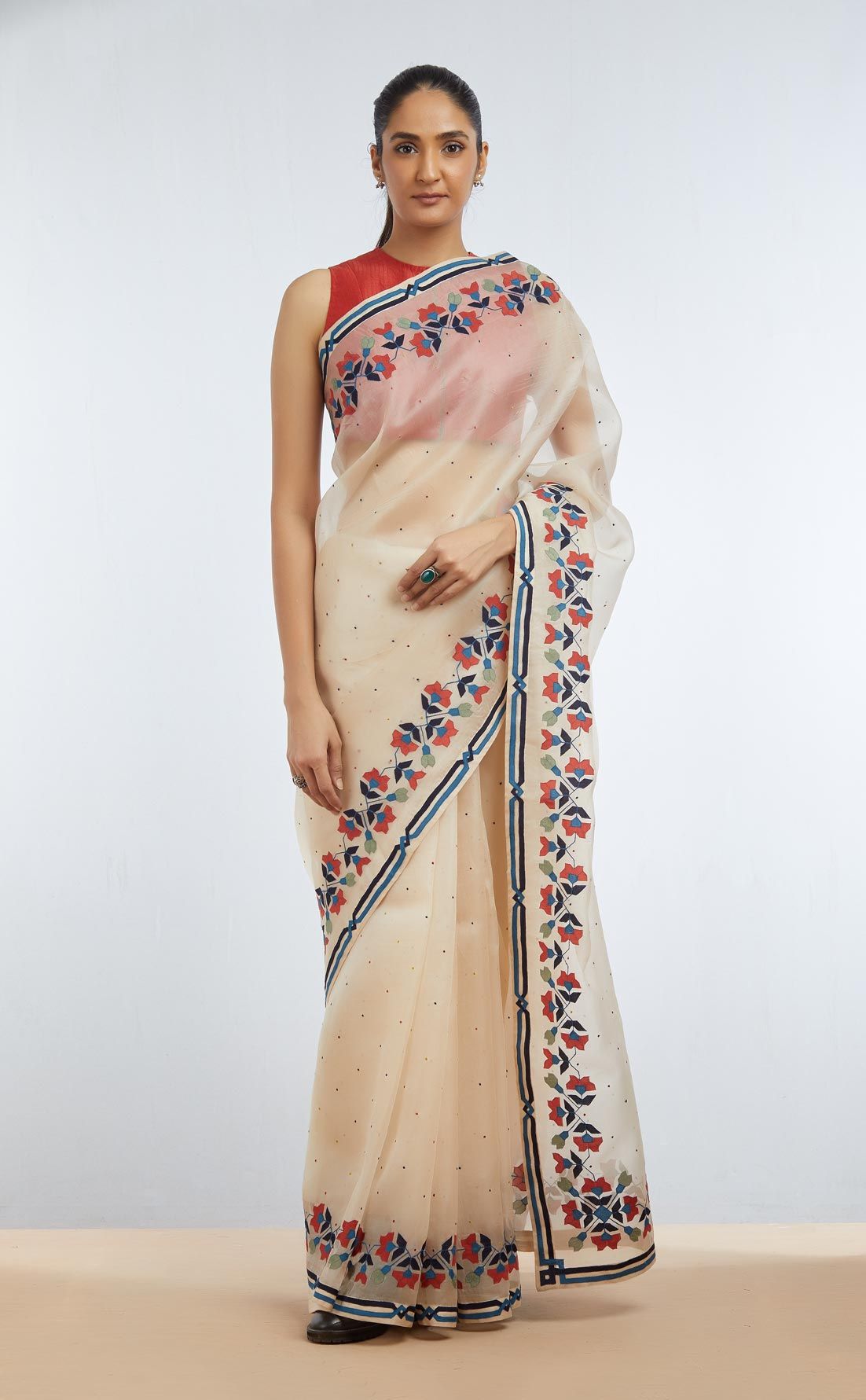 MULTICOLOR DOTS AND FLORAL SAREE