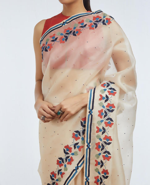 MULTICOLOR DOTS AND FLORAL SAREE