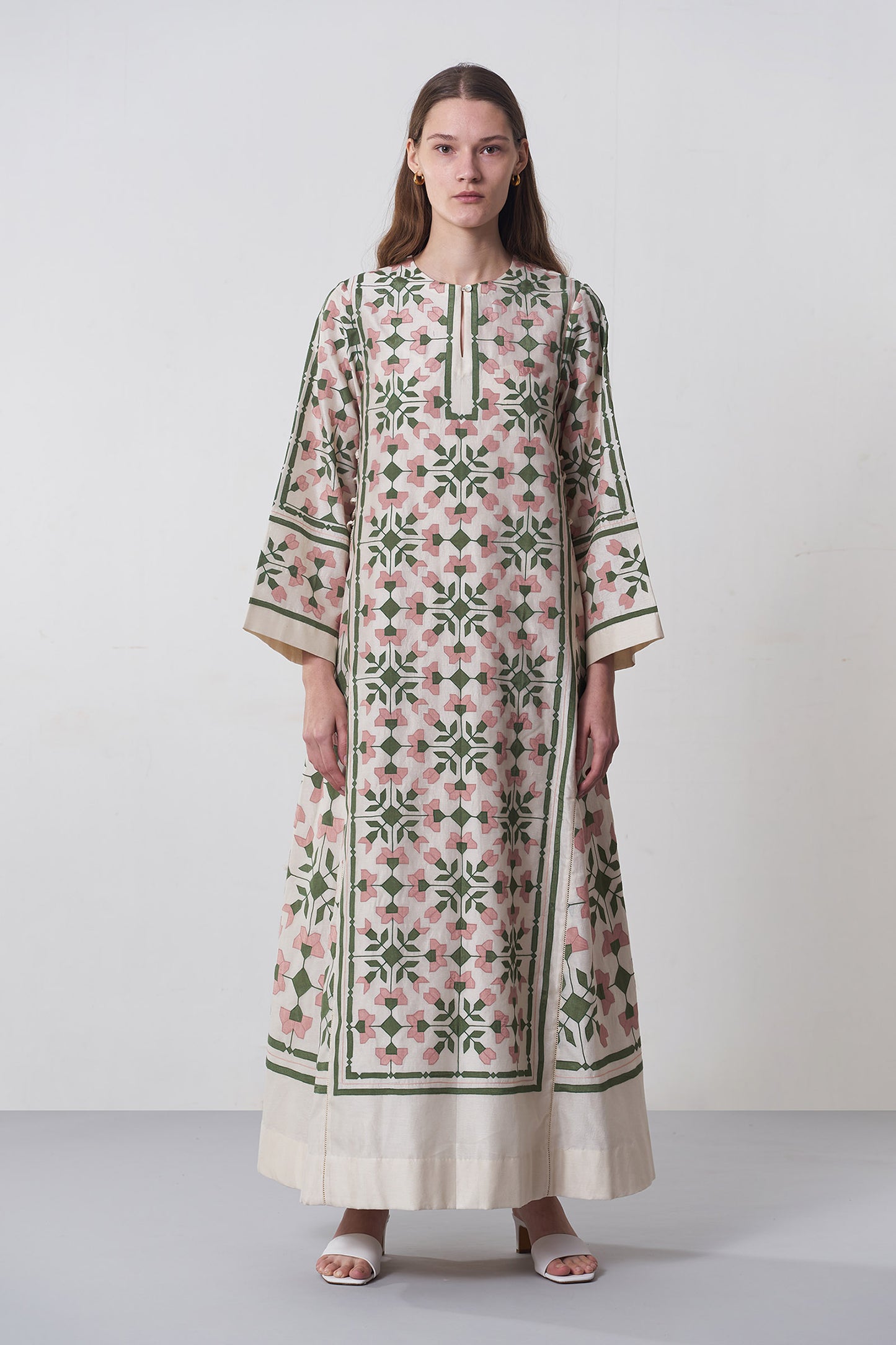 GEOMETRIC FLORAL A-LINE DRESS