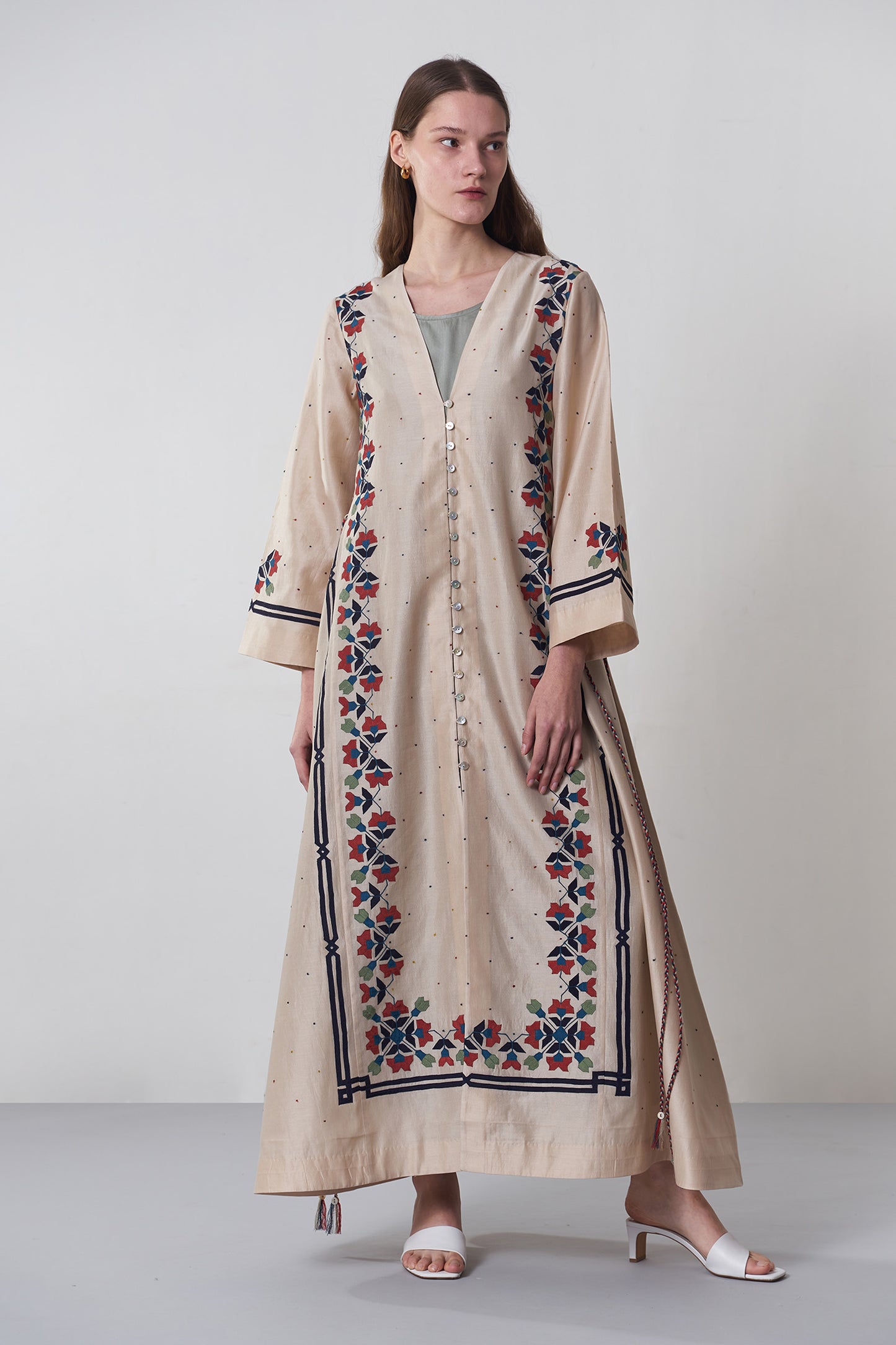 A-LINE GEOMETRIC FLORAL DRESS