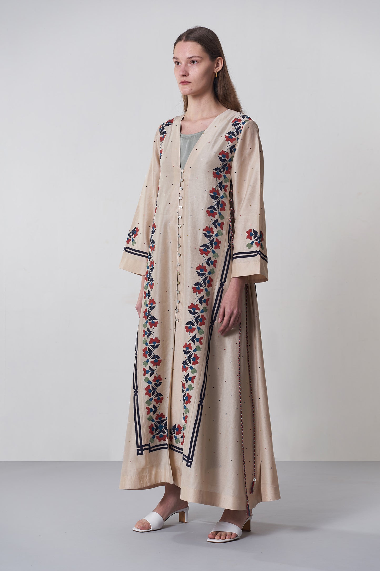 A-LINE GEOMETRIC FLORAL DRESS