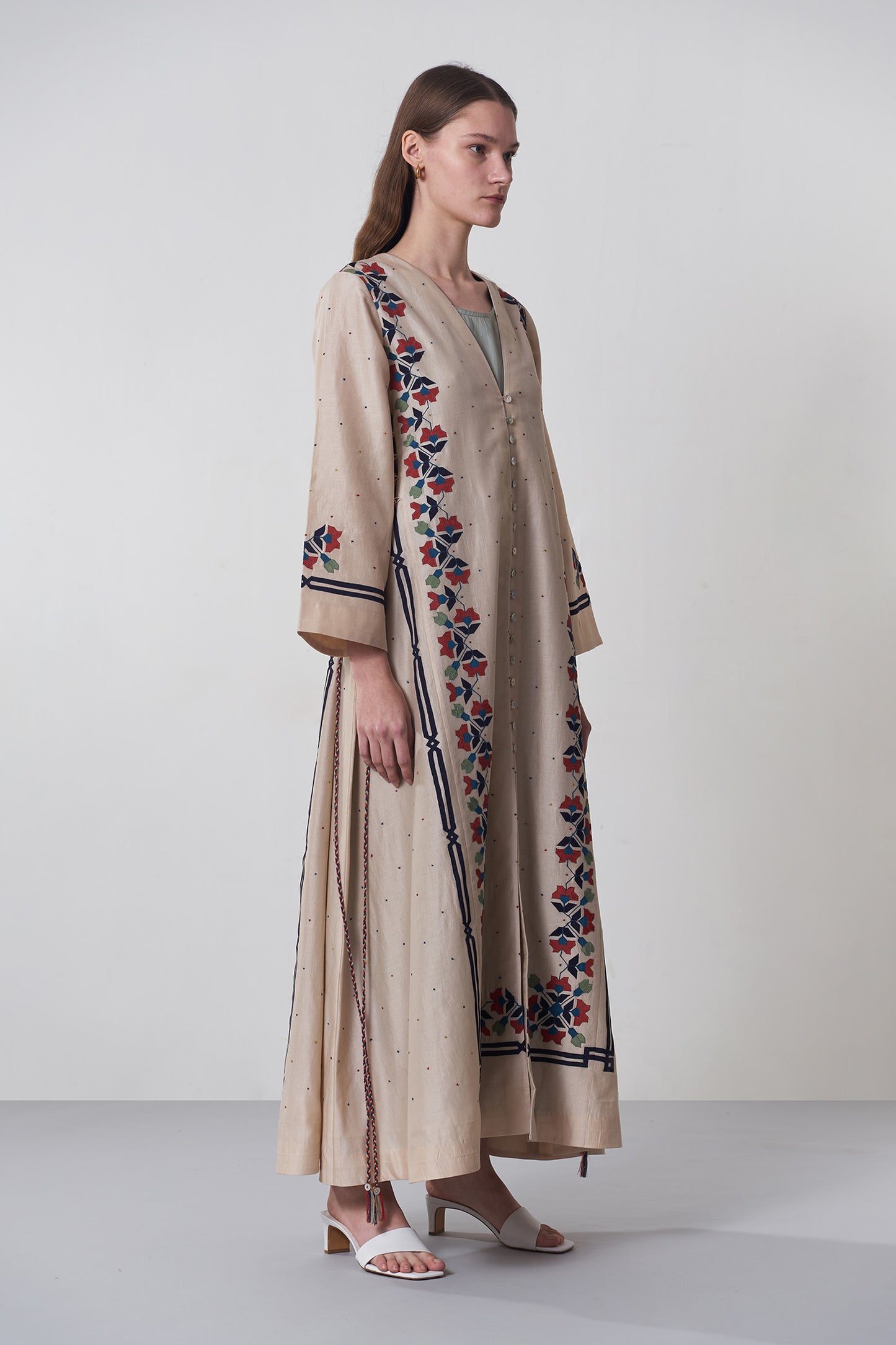 A-LINE GEOMETRIC FLORAL DRESS